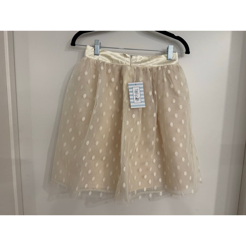 Tulip B Ivory Polka Dot Tulle Skirt Small Layered Mesh Satin Waist NEW - Picture 4 of 12